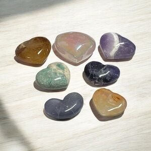 G. Healer, A.Rose Quartz, Chevron Amethyst, Amazonite, Fluorite, Agate Hearts(7)